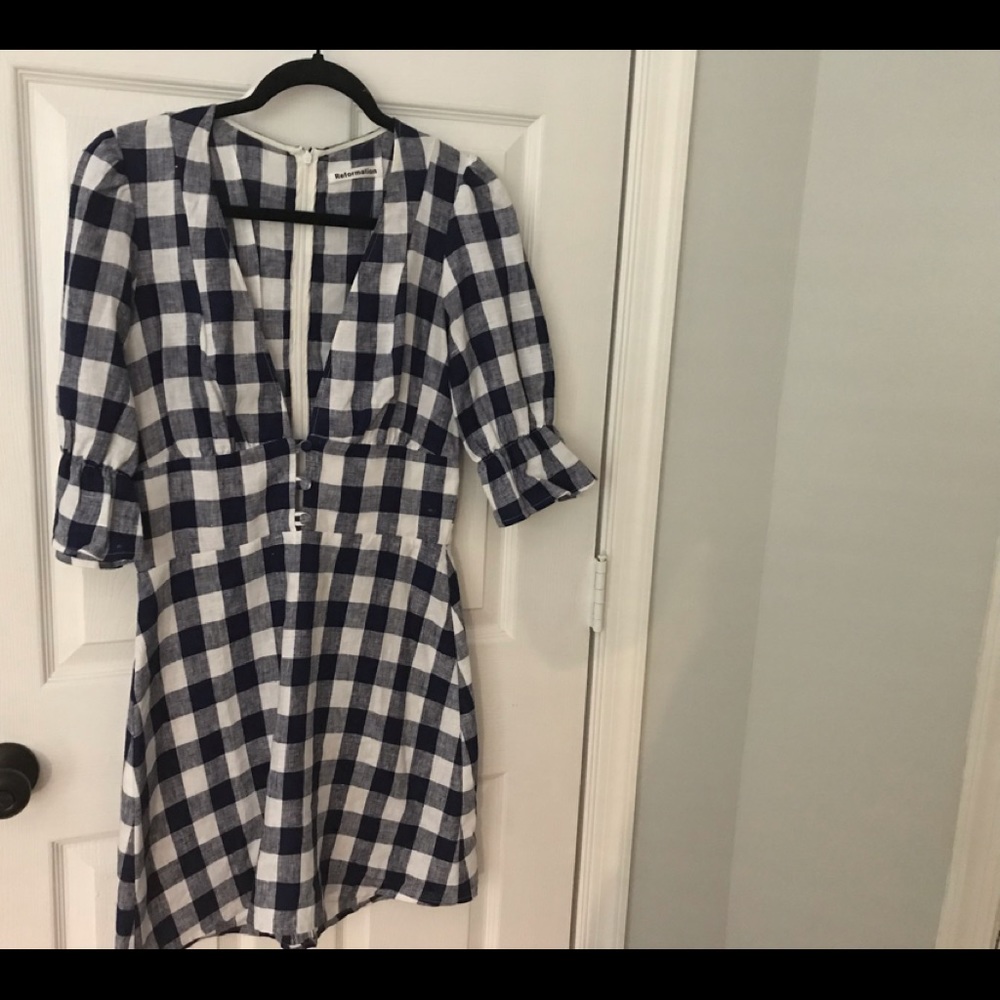 Reformation Navy Checked dress Size 8